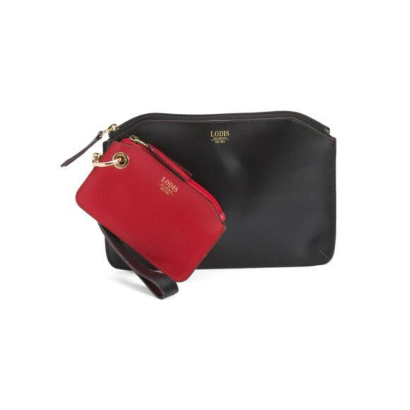 LODIS Black/red Leather Clutch With Card Case - Picture 1 of 2